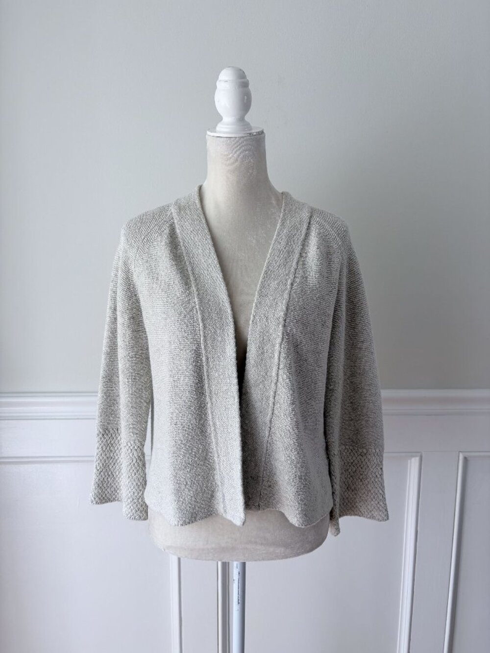 Kinross Textured Cotton Open Cardigan Oatmeal M